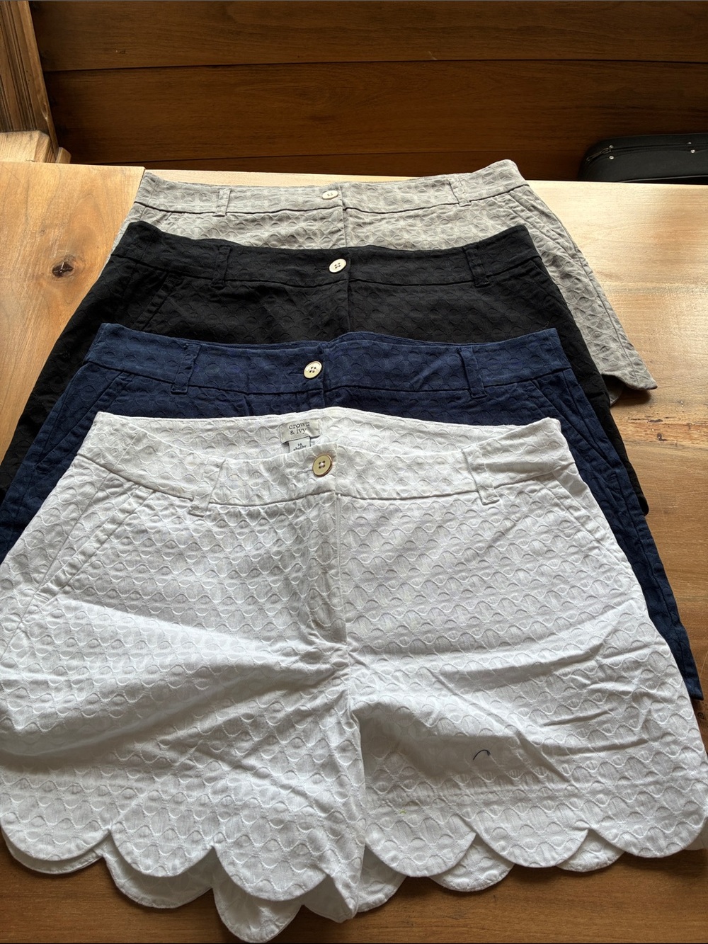 Lot of four crown & ivy Scalloped Eyelet Shorts - White, Navy, Black, Grey